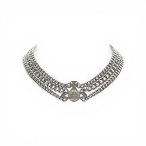 Vivienne Westwood Graziela Orb Multi Chain Choker Necklace Silver Tone Crystal
